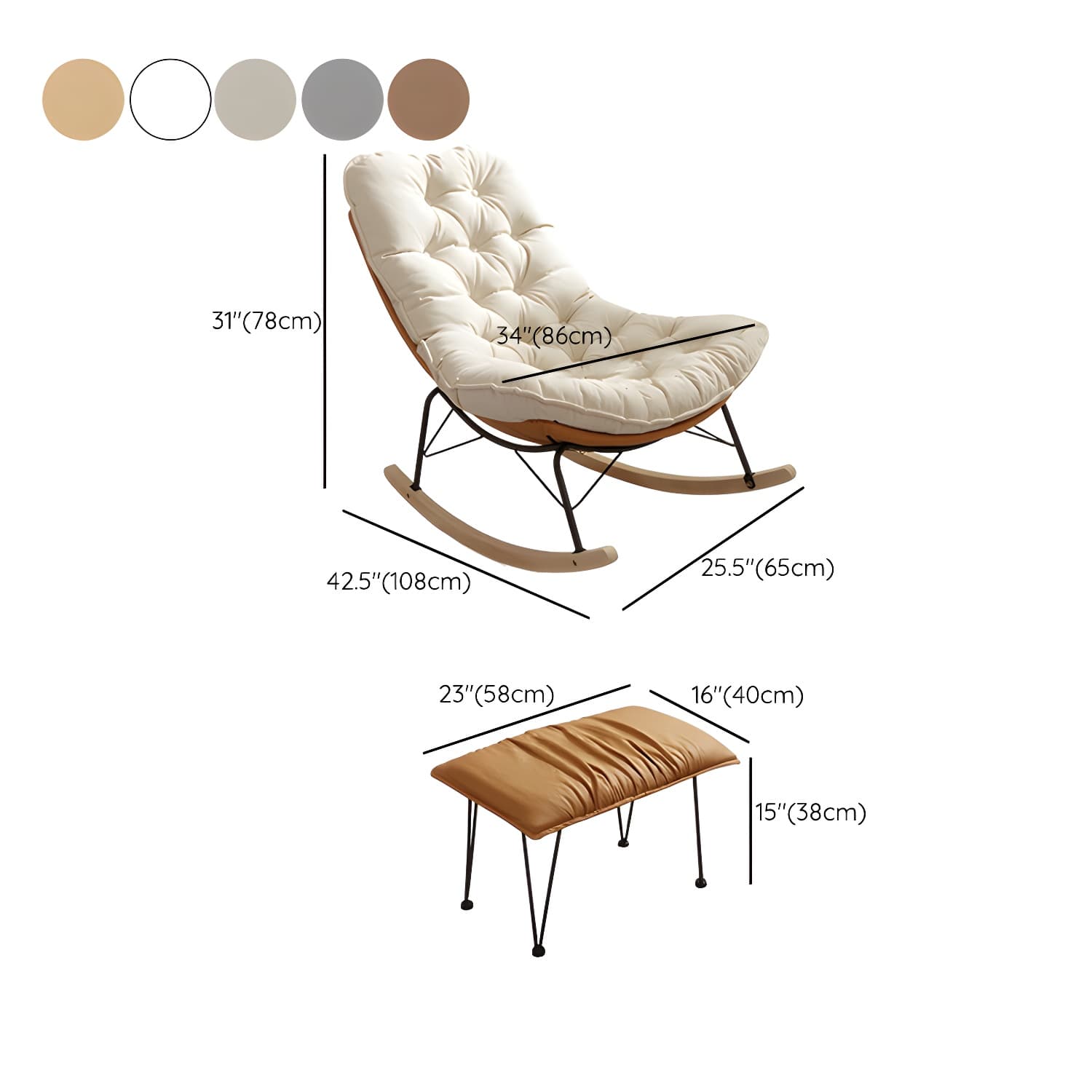 Upholstered Rocking Chair with Wood Legs - Armless Design, Resistant to Scratches and Stains thumbnail 16