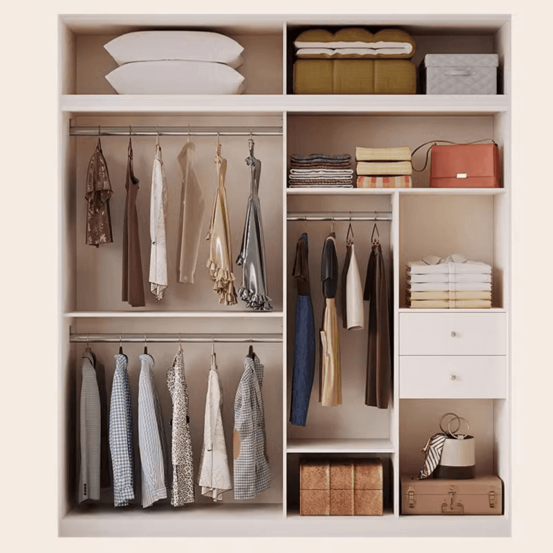 Contemporary White Engineered Wood Cabinet Armoire with Multiple Drawers, Interior Shelves, and Hanging Rod thumbnail 6
