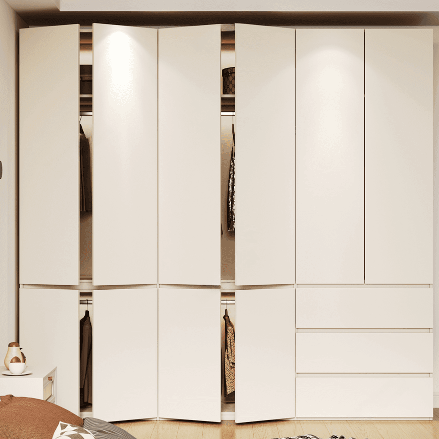 White Modish Wooden Independent Wardrobe Armoire with Soft Close Drawer, Soft Close Door, and Interior Shelves thumbnail 3