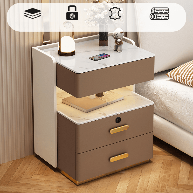 Minimalist Sintered Stone Drawer Storage Nightstand with Illumination Light thumbnail 1