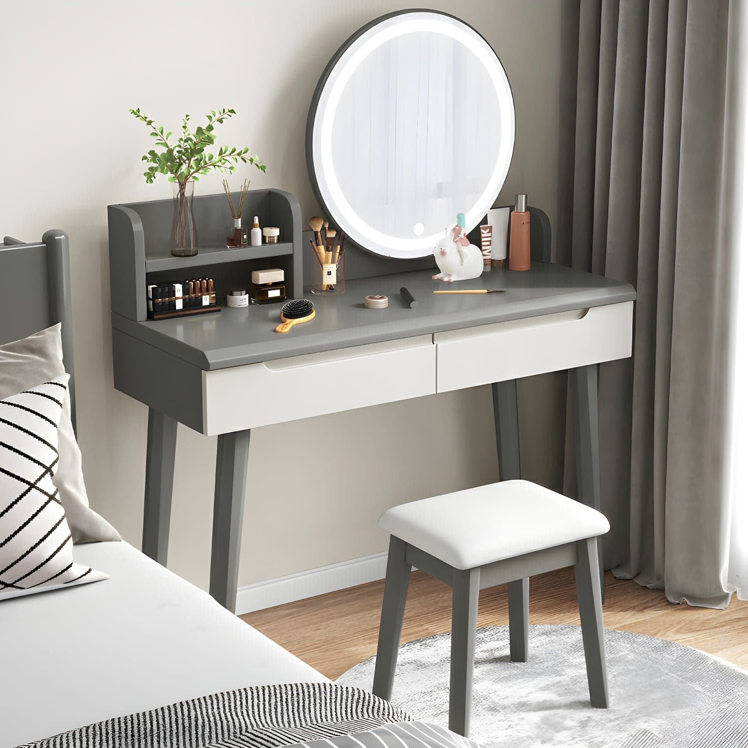 Light Wood/Bleached Wood/Gray Wood Sleeping Room 2 Drawers Lighting System with Tabletop Storage thumbnail 2