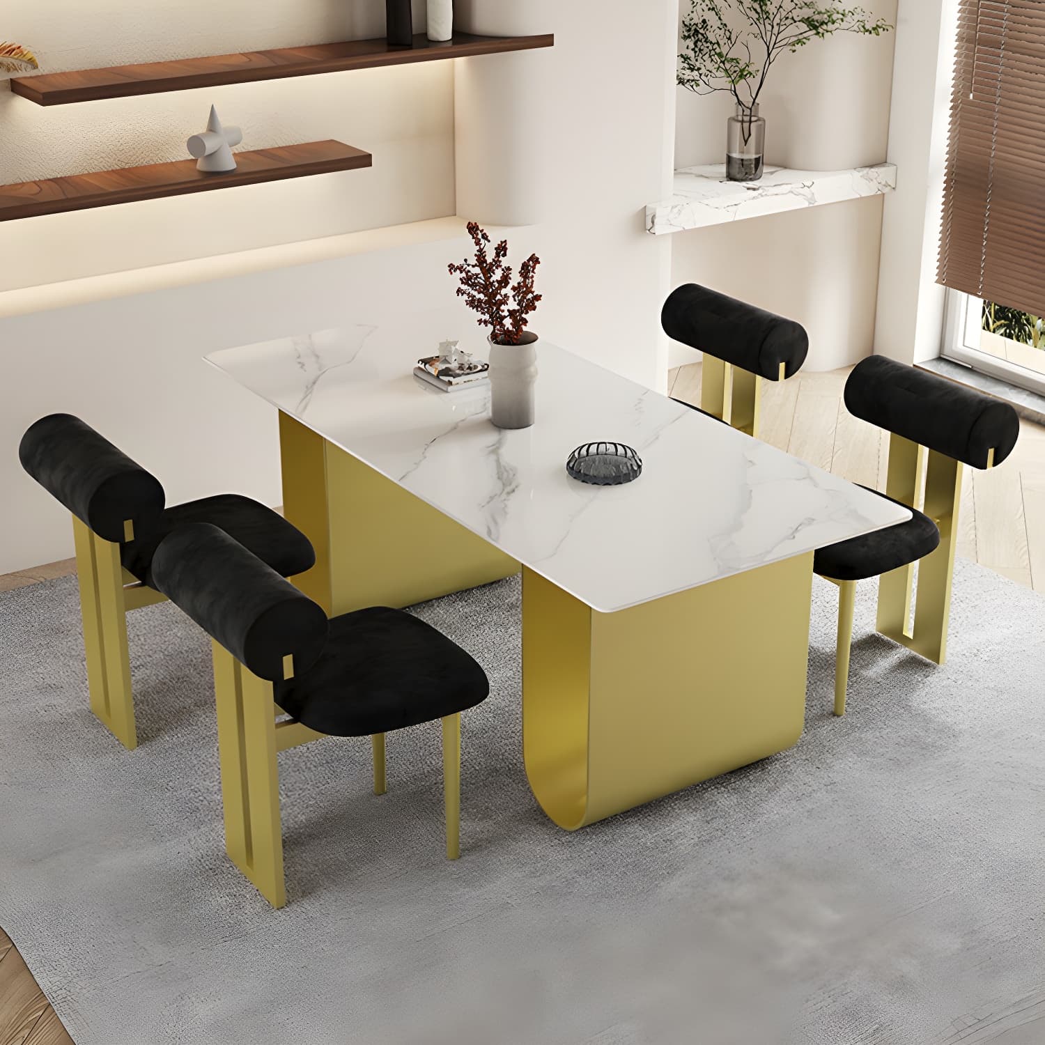 Nordic Rectangle Stone Dining Table 1/5 Pieces Dining Set for Dining Room thumbnail 4