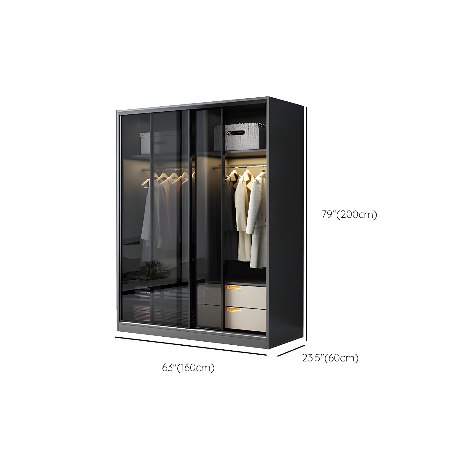 Black Wardrobe Cabinet Contemporary Glass Wardrobe Armoire for Home thumbnail 12
