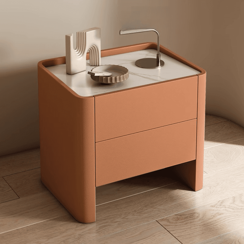 Stylish Drawer Storage Nightstand with 2 Drawers, Stone Countertop, and Leg thumbnail 9