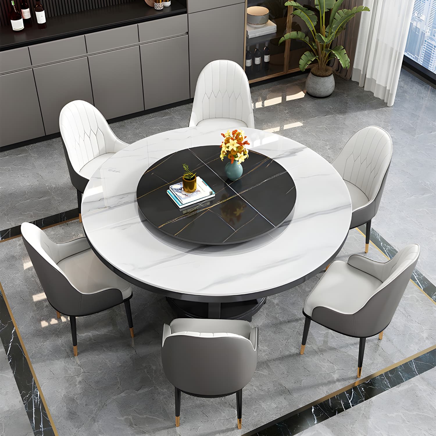 Modern Rubberwood Home Table Round Pedestal Convertible Dining Table thumbnail 5