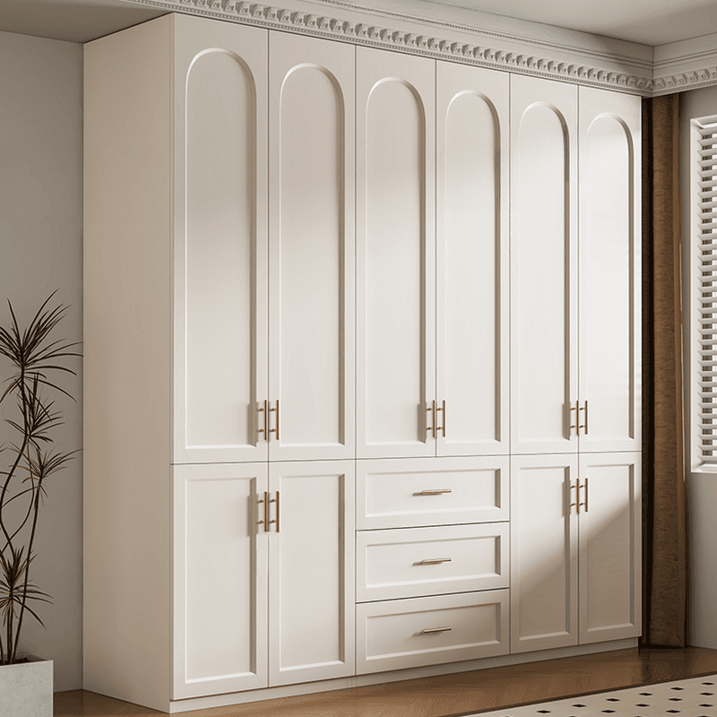 Chalk Modish Laminate Wardrobe Closet with Soft Close Drawer, Soft Close Door, Interior Shelves, and Clothing Rod thumbnail 1
