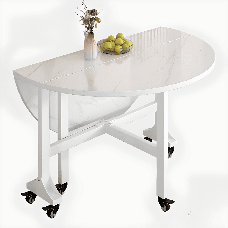 Modern Simple Style Circular Dining Table with Lumber Top, Chalk Color, Pop Up Mechanism, Seats 2 to 6, and Collapsible thumbnail 3