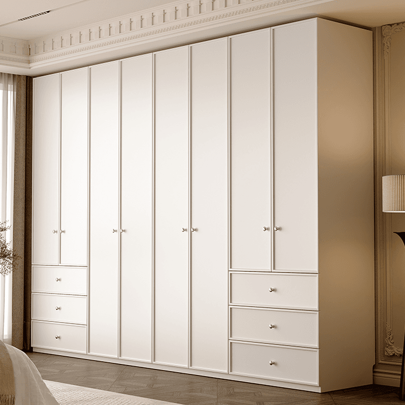 Chalk Modern Wooden Standalone Almirah with 3-Drawer, Interior Shelves, and Hanging Rod thumbnail 1