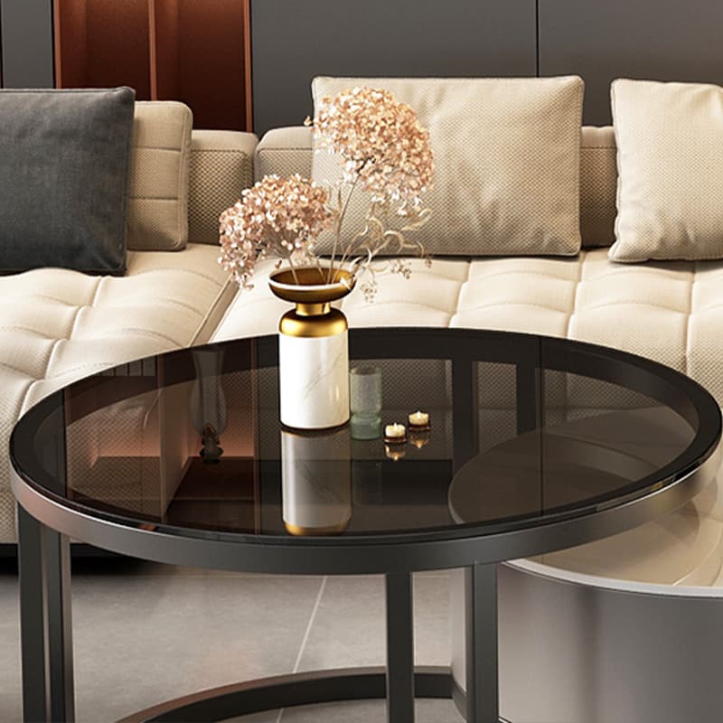 Set of 2 Modern Nesting Stone Coffee Tables with Metal Frame and Drawers thumbnail 11