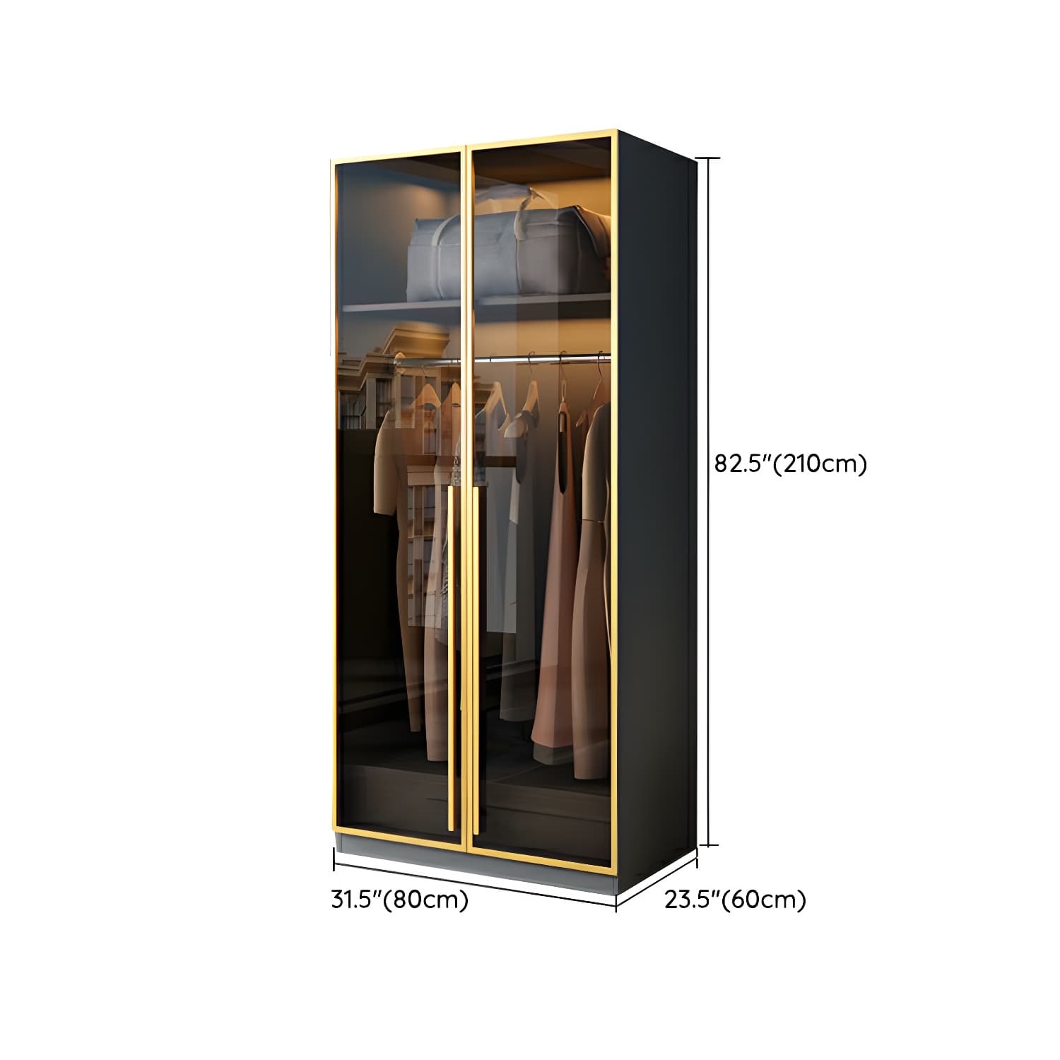 Contemporary Color Block Glass Doors Combination Armoire with Shelves Storage thumbnail 13