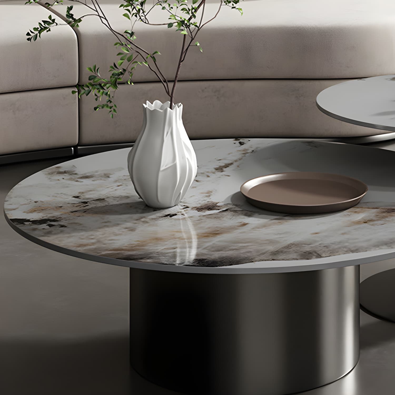 Slate Coffee Table Round Nesting Coffee Table Set with Pedestal Legs thumbnail 8