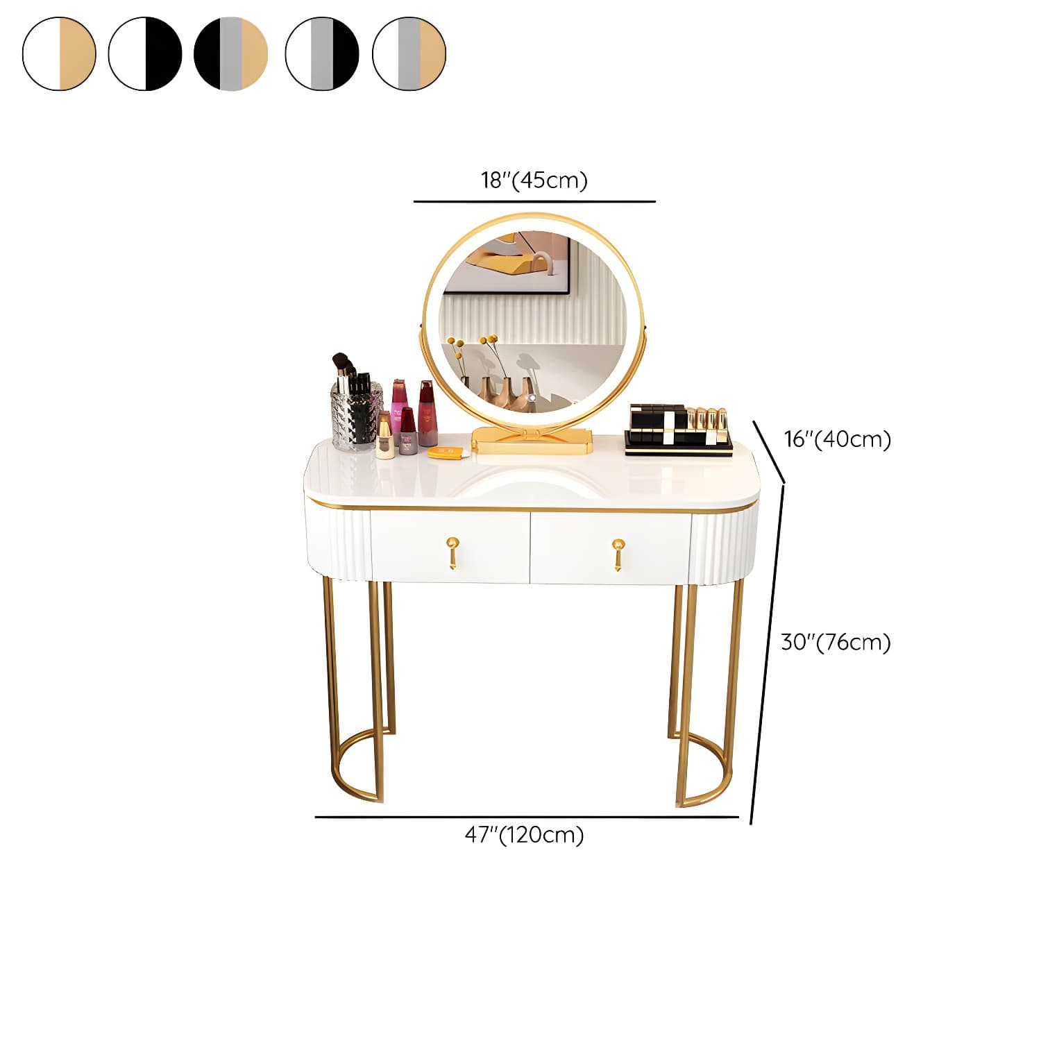 Removable Makeup Counter Lighted Mirror Vanity Dressing Table with Drawer thumbnail 20