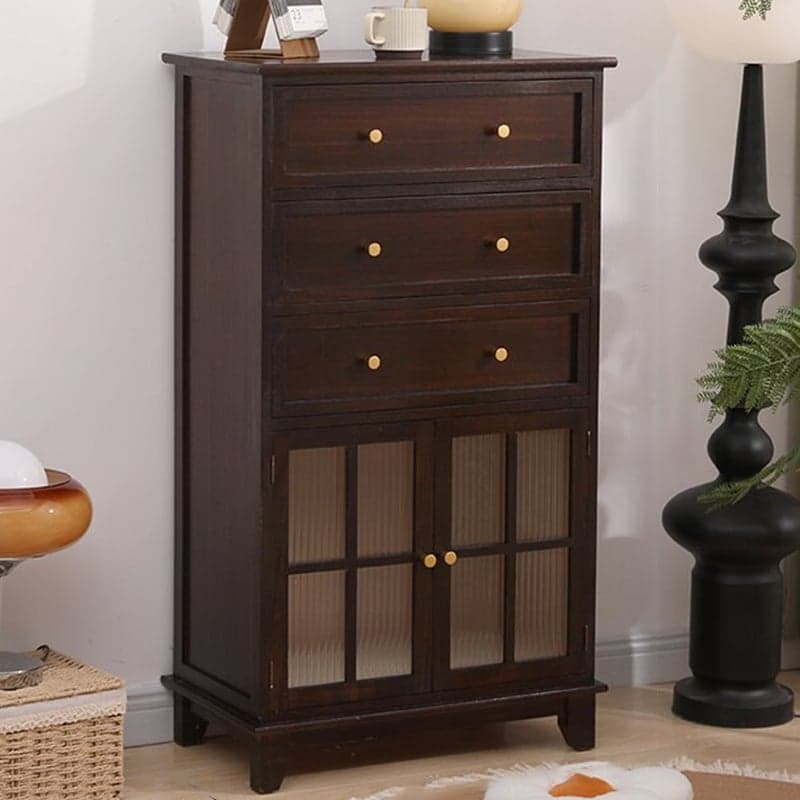 Rectangular Damp-proof Accent Cabinet with Storage Drawer, Closet, Glazed Door, Cabinet Knobs in Chalk/Brown/Wood Color thumbnail 2