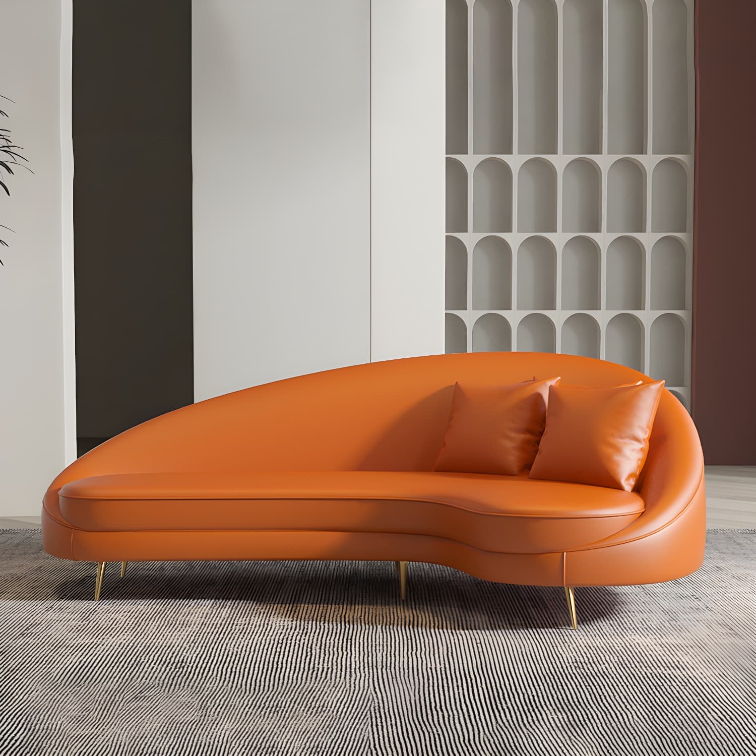 Faux Leather Curved Sofa Contemporary Sloped Arm Sofa for Living Room thumbnail 12