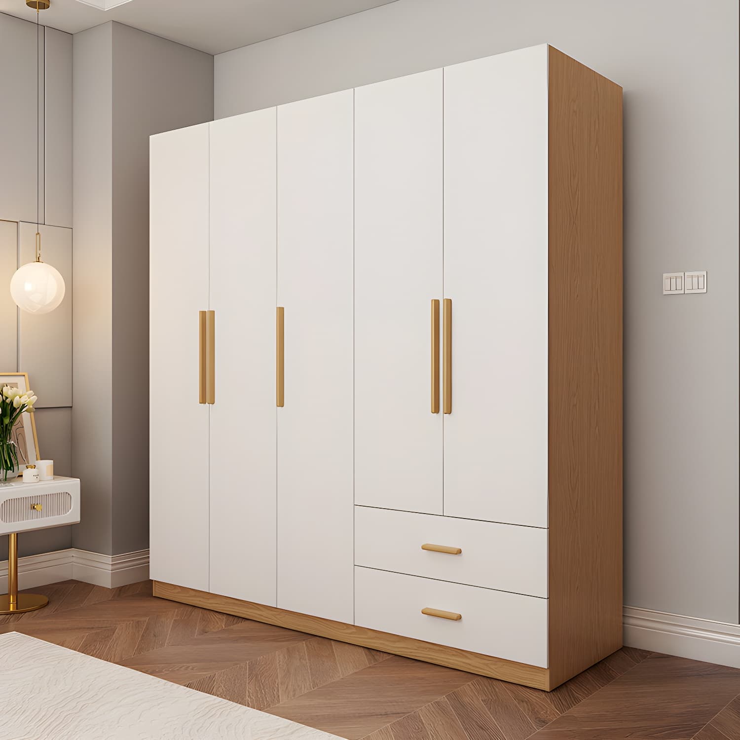 Contemporary Style Wardrobe Wooden Bedroom Closet with Hinged Door thumbnail 1