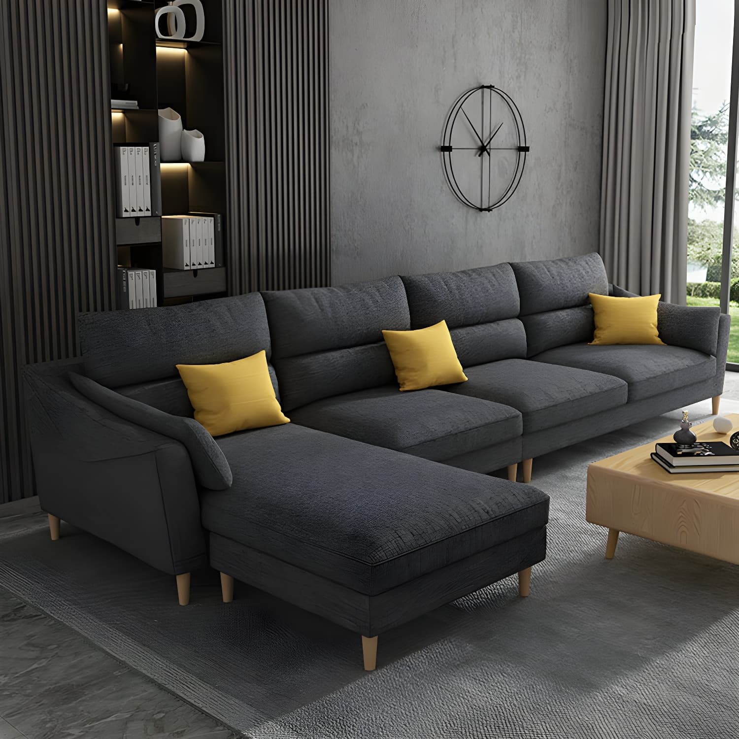 Scandinavian Wood Frame Straight Modular Sofa with Slipcover and Ottoman in 3 Piece Set thumbnail 11