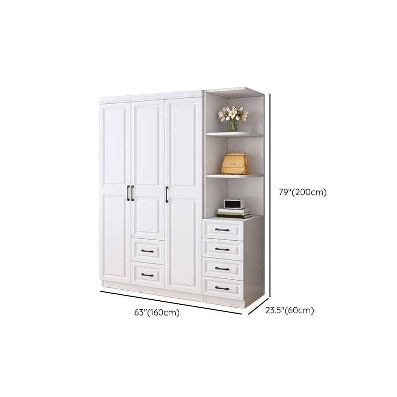 Modern White Wood Wardrobe Armoire with Soft-Close Drawers and Clothing Rod thumbnail 20
