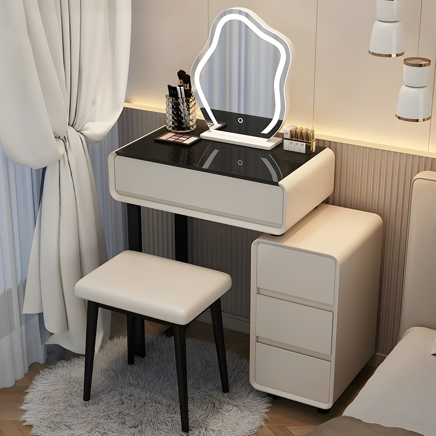 Modern Gray Makeup Vanity with Mirror & Drawers & Seat Included thumbnail 6