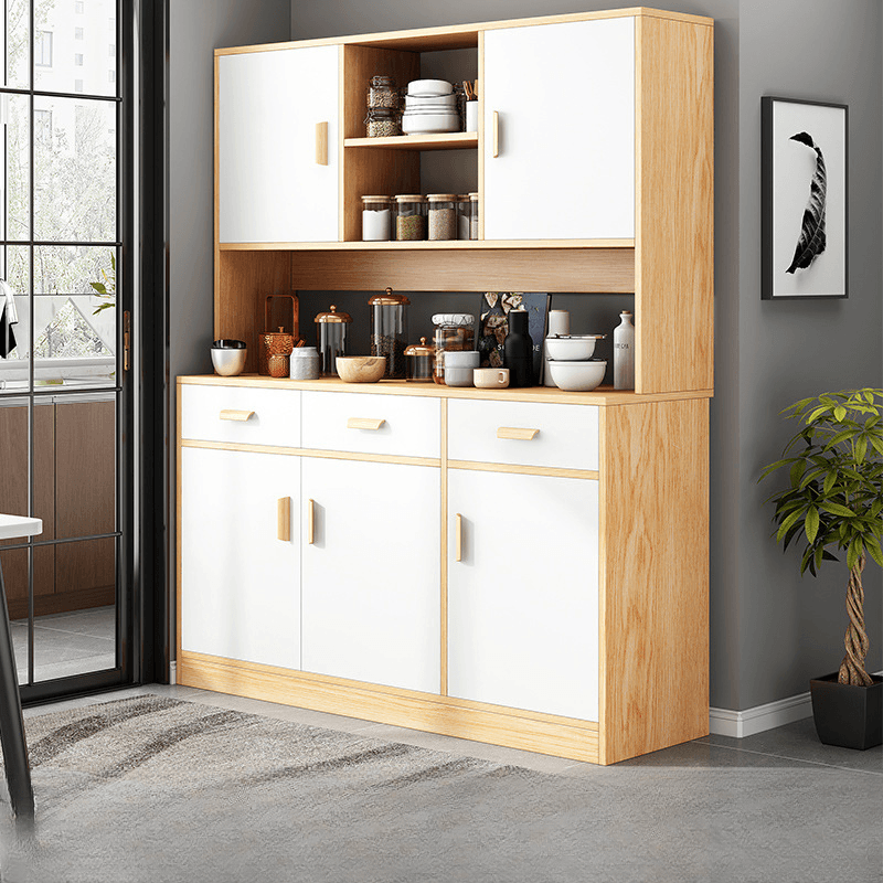 Trendy Narrow Kitchen Cabinet Base with Multiple Drawers and Doors, 2/3 Interior Shelves, Compartment Storage, and Lumber Countertop thumbnail 12