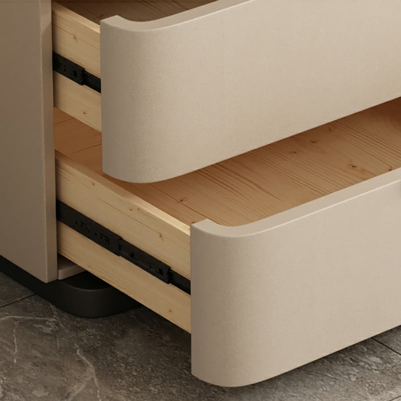 Modern Faux Leather Nightstand with Two Drawers in Light Wood thumbnail 11