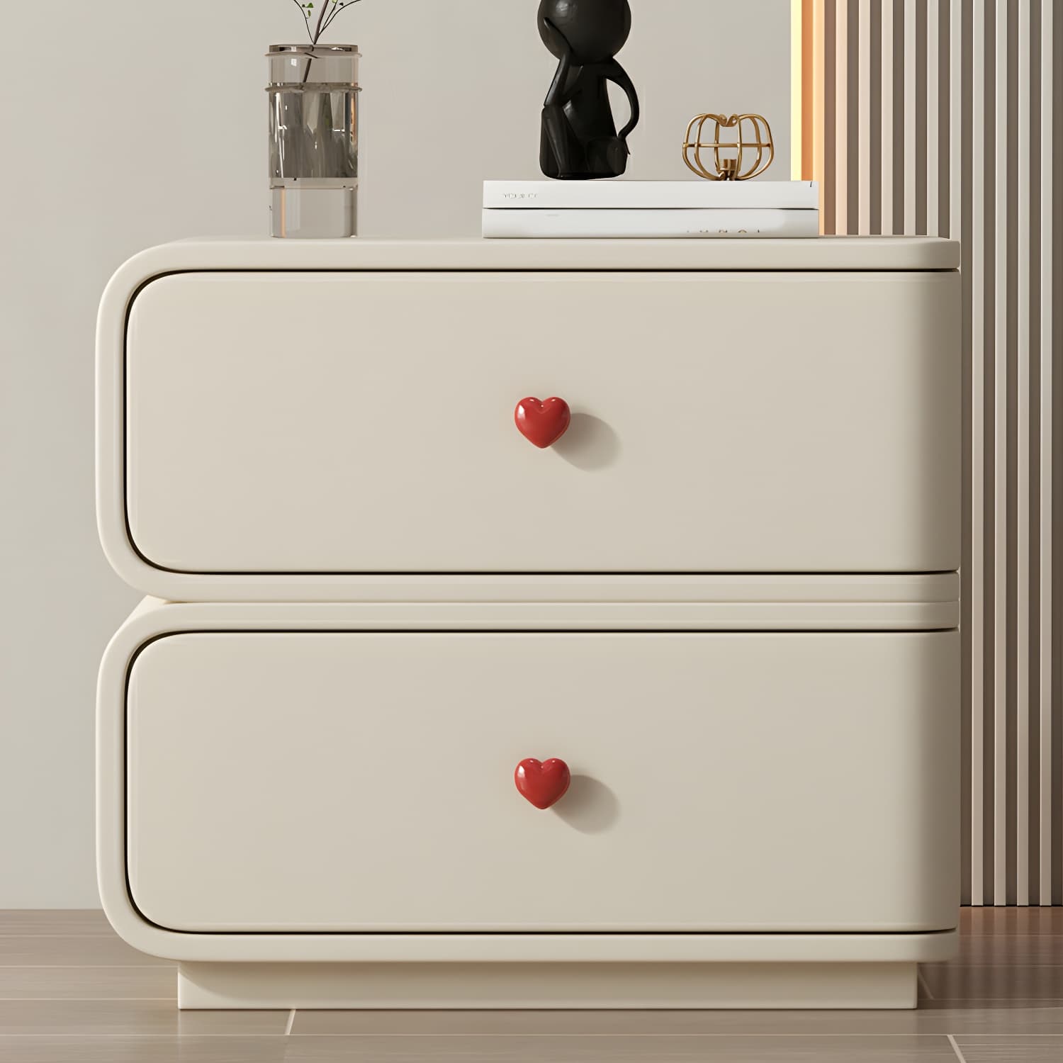 Contemporary Solid Wood Frame Nightstand with Microfiber Leather Silent Slide Two Drawers thumbnail 13
