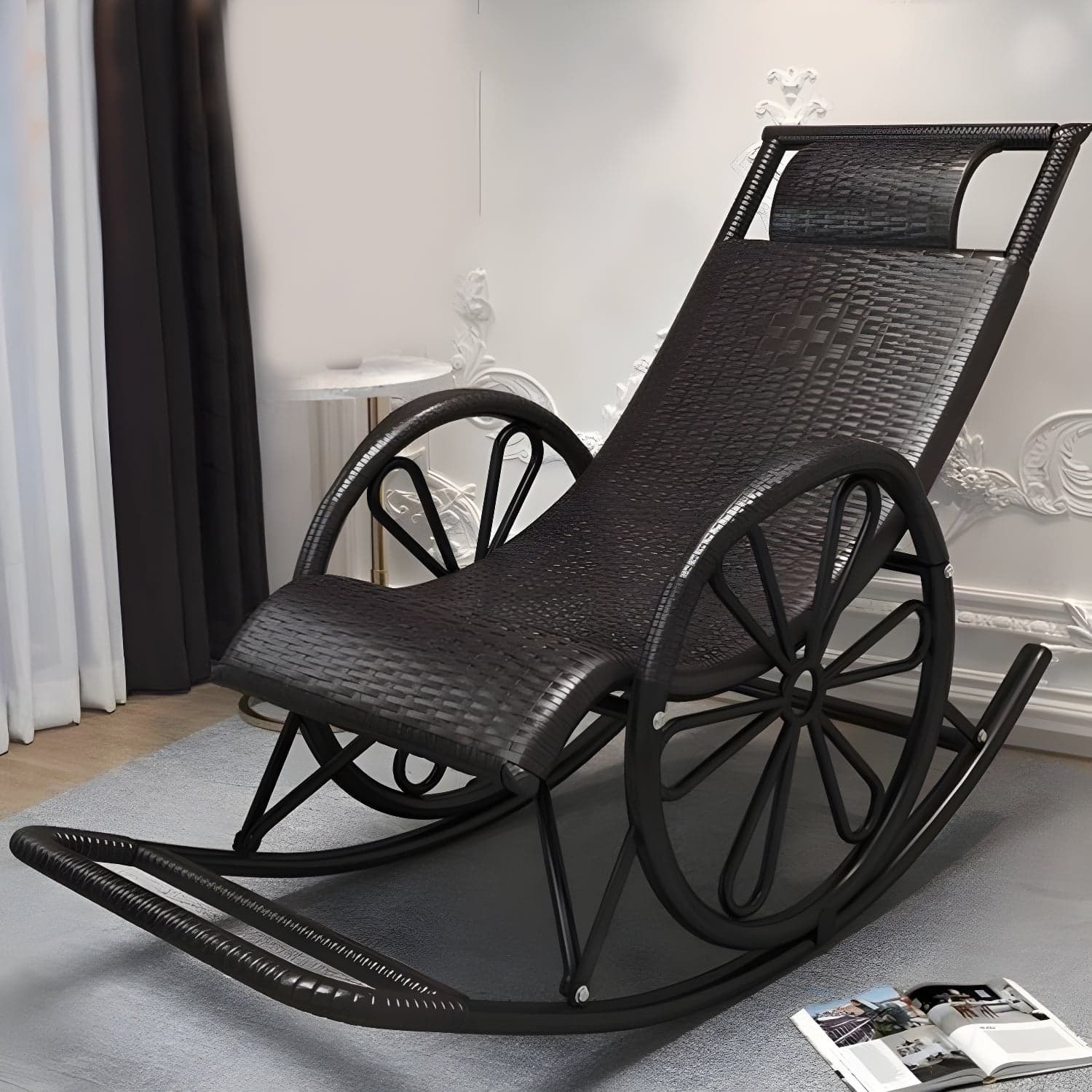 Contemporary Woven Rope Rocker Chair Wicker Rocking Chair for Home Decor thumbnail 2