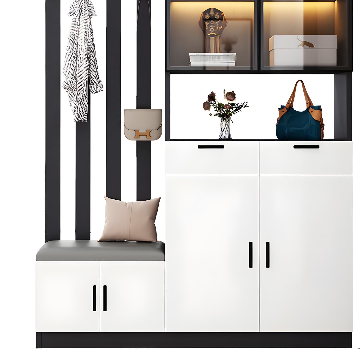 Contemporary Style Wooden 3-door Accent Cabinet with Drawer and Shelf thumbnail 6