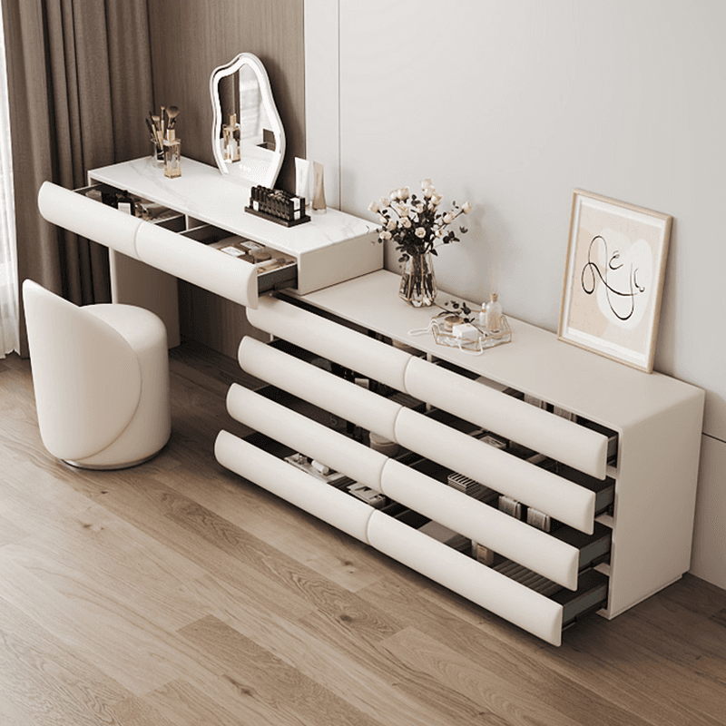 Modish Large Vanity Set with Ink Chair, 10 Drawers, Timber Frame, Mirror Lights thumbnail 6