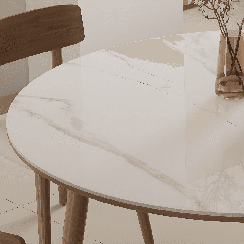 Rounded Slate Stone Dining Table Set with 4 Legs, Padded Chair Back, and White Table Top thumbnail 5