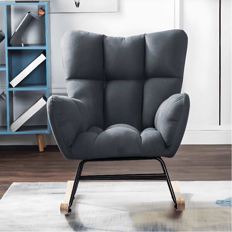 Simplistic Scratch-immune Padded Recessed Arm Ottoman Upholstered 2 Piece Set Bedroom Rocking Chair thumbnail 5