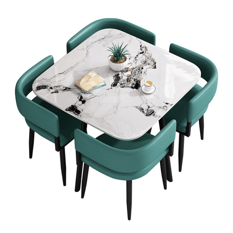 Circular Dining Table Set with a Slate Tabletop in White/Gray/Coal, Back and Cushion Chair for Dining Table for 4 in a Simple Style thumbnail 39