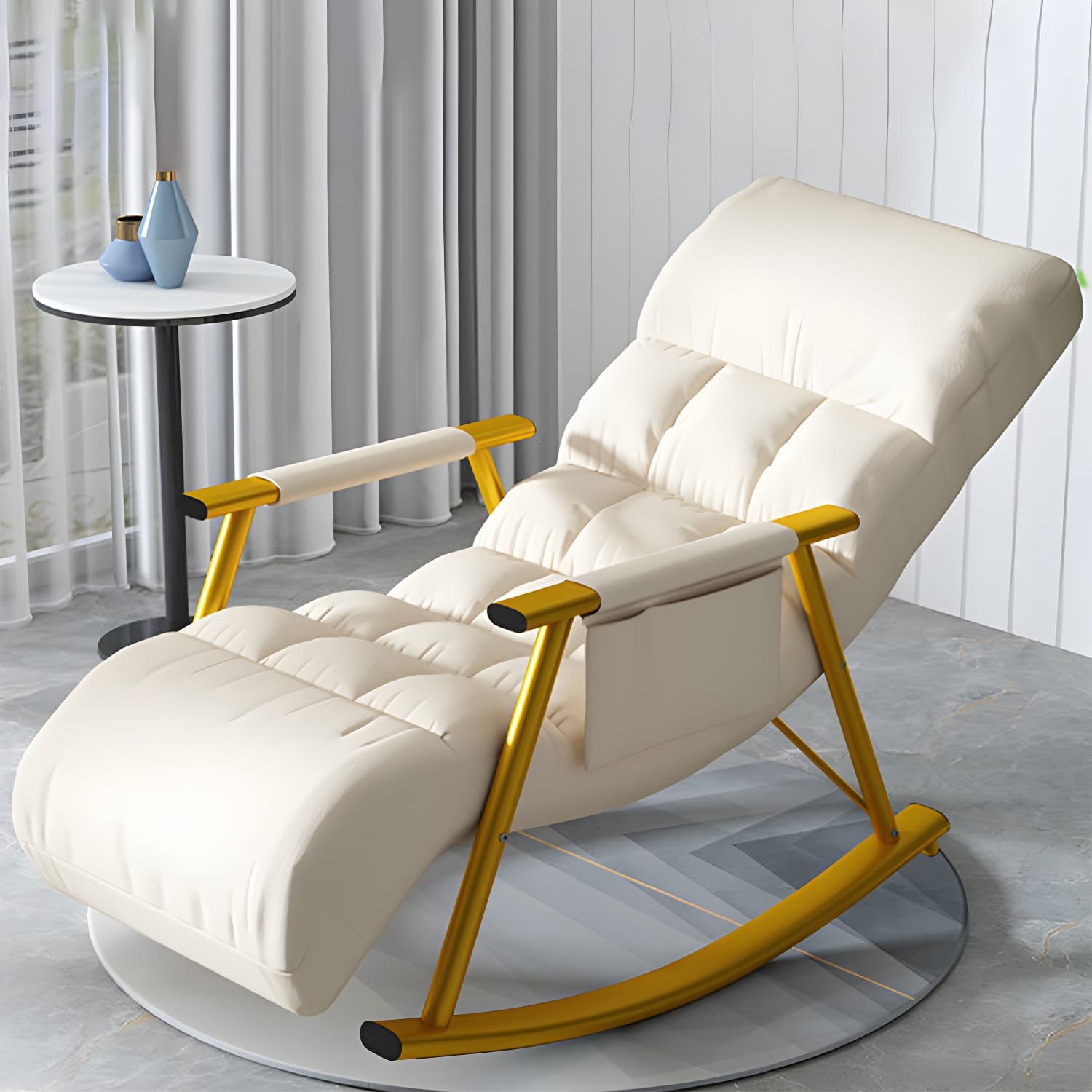 Modern Style Rocking Chair Faux Leather Upholstered Chair with Storage thumbnail 18