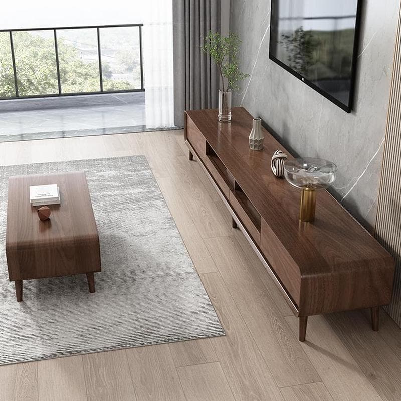 4-Drawer Modern Wood TV Stand with Open Storage and Cable Management thumbnail 6