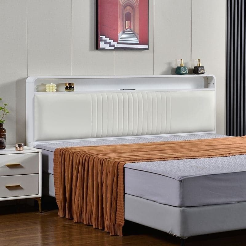 Simplistic Panel Headboard with Shelves, Rectangular Shape for Twin/Full/Twin XL Bed, Featuring Sponge Upholstery, Illumination Light, and Standard Height thumbnail 4