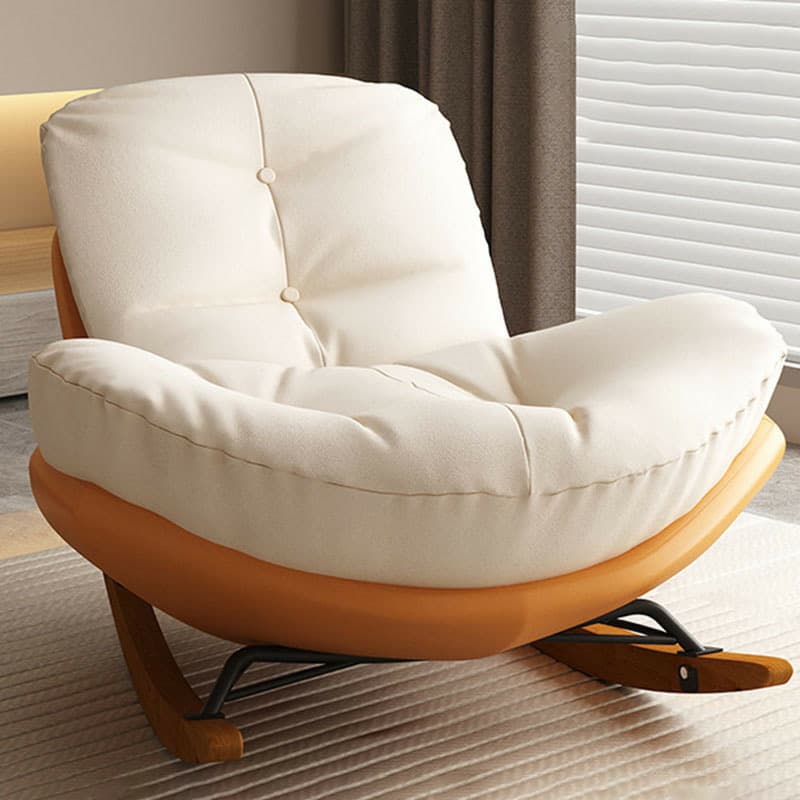 Cotton Upholstered Indoor Rocking Chair with Solid Wood Legs, Compact Design for Small Spaces thumbnail 5
