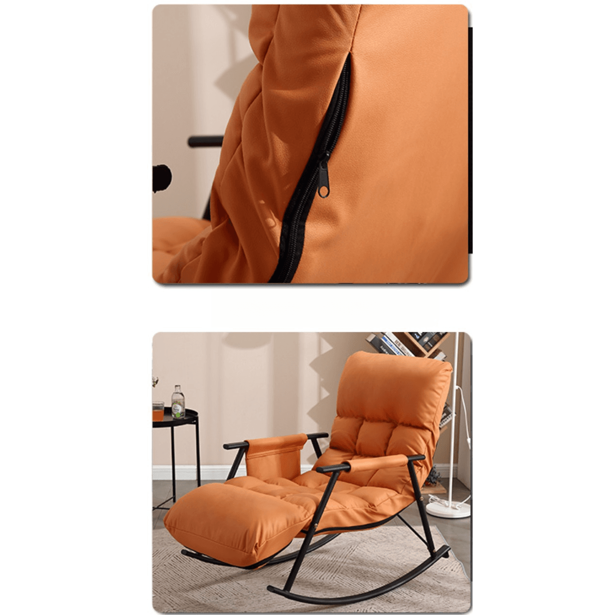 Butter Color/Azure/Olive Green Ergonomic Rocking Chair Couch with Rear Back, Stationary thumbnail 12