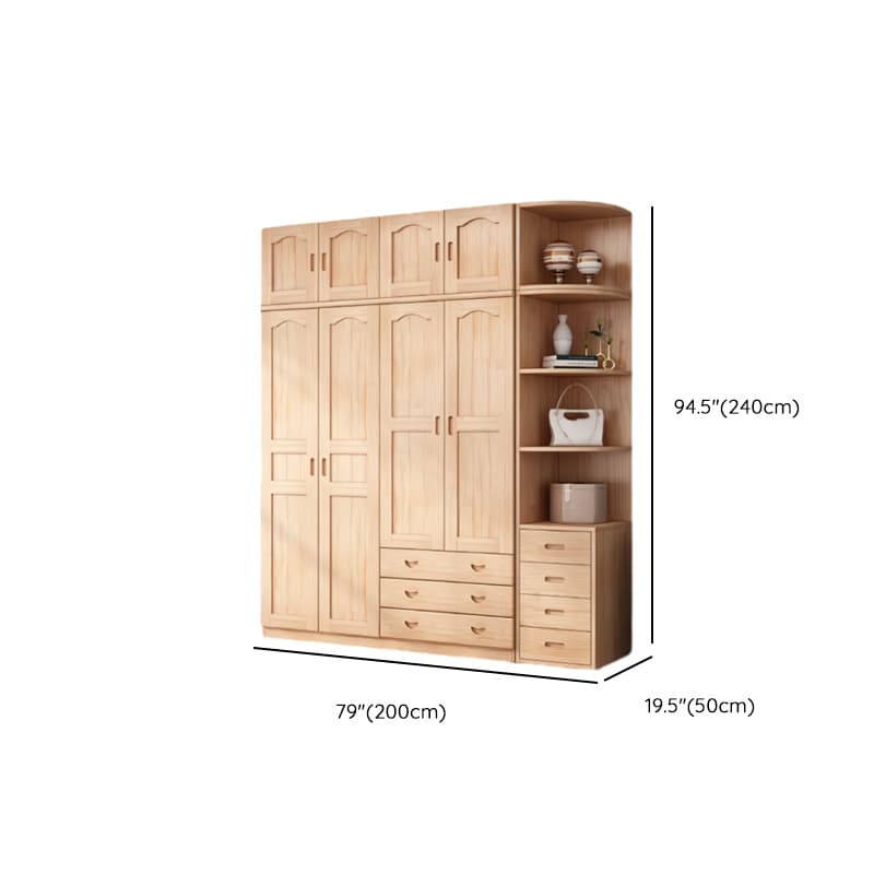 Modish Natural Color Reclaimed Wood Wardrobe Armoire with Soft Close Drawer, Soft Close Door thumbnail 33