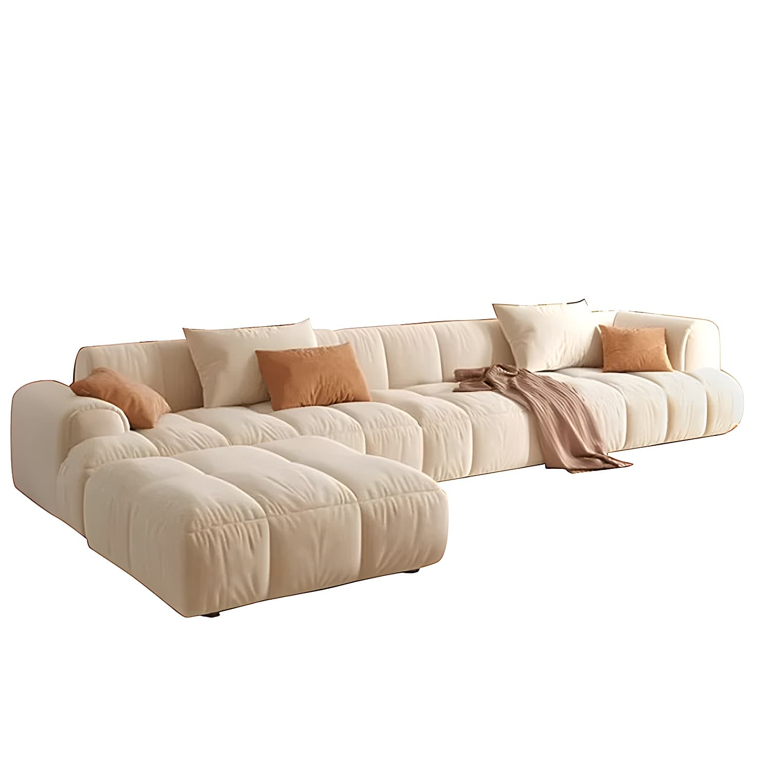 Velvet Round Arm Sectionals 24.8"High Tight Back Sofa with 4 Pillows thumbnail 9