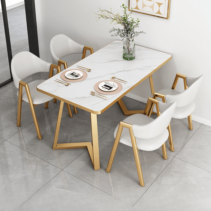 Glamorous Stone Top Sleigh Base Dining Table Set thumbnail 17