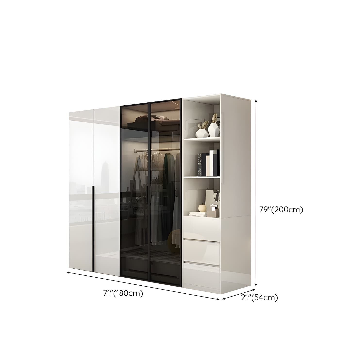 Sleek White Wood Wardrobe Armoire with Soft Close Drawers and Shelves thumbnail 29