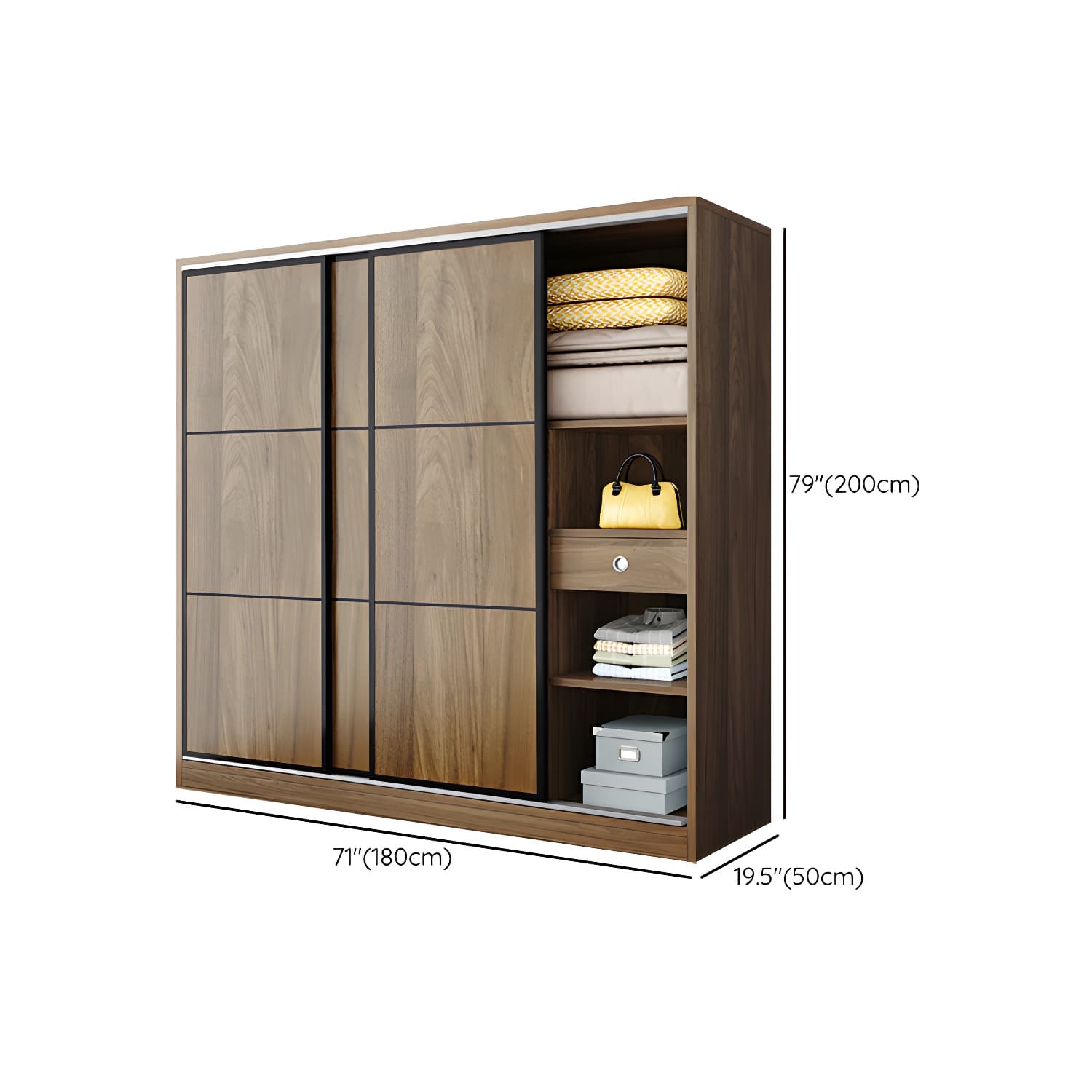 Modern Style Freestanding Wardrobe Pine Wood Wardrobe with Drawer - image 12