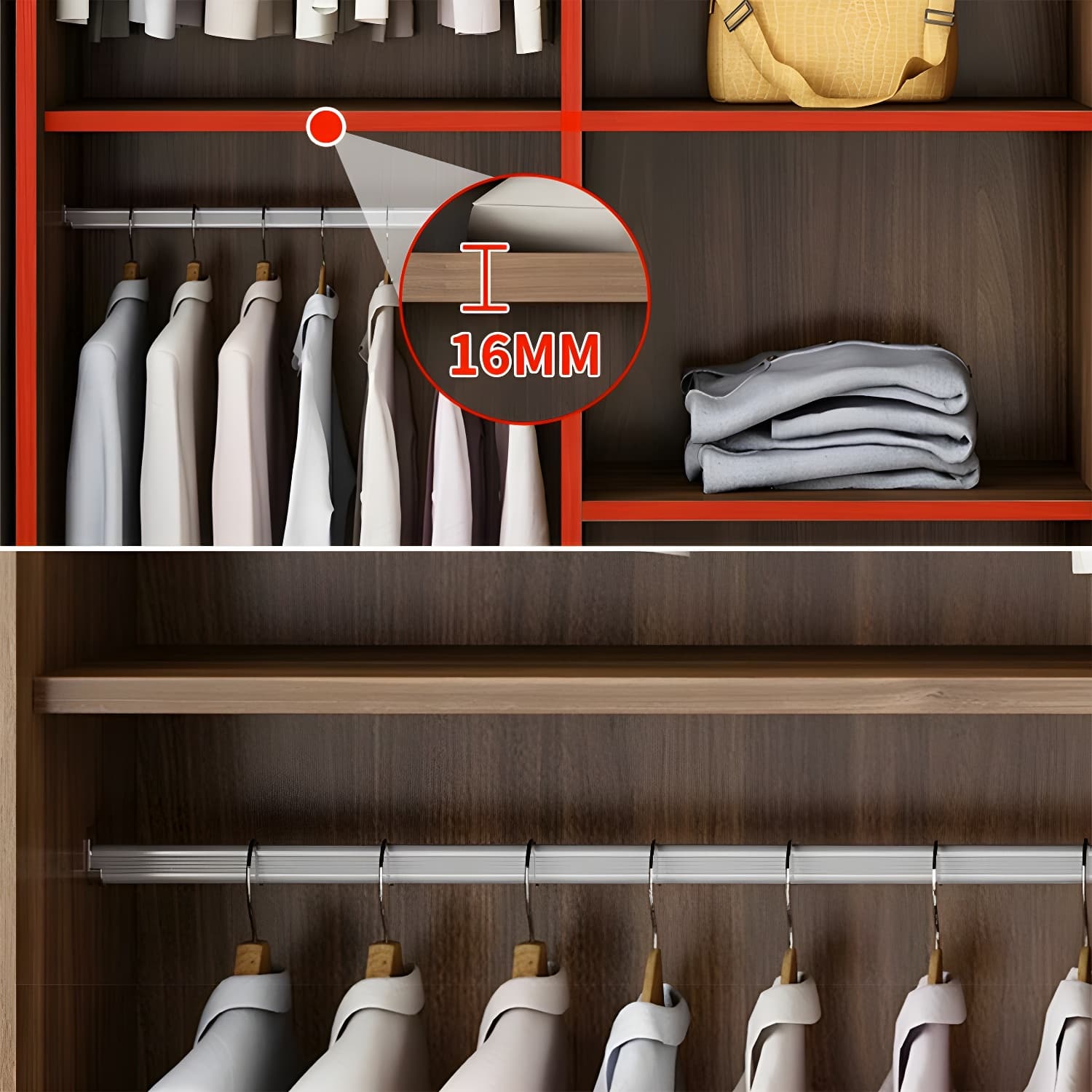 Non-Adjustable Traditional Brown Wood Wardrobe Armoire with Sliding Doors & Soft Close Drawers thumbnail 8