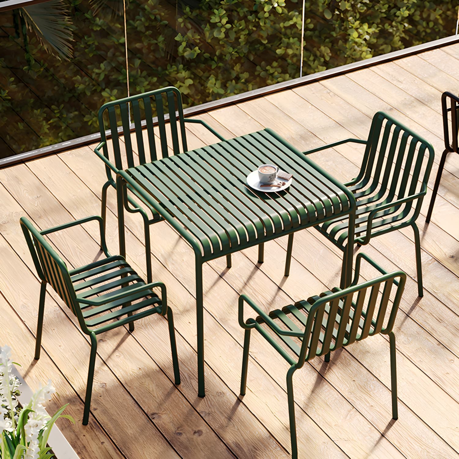 Contemporary Metal Patio Dining Side Chair Slat Back Side Chair thumbnail 16