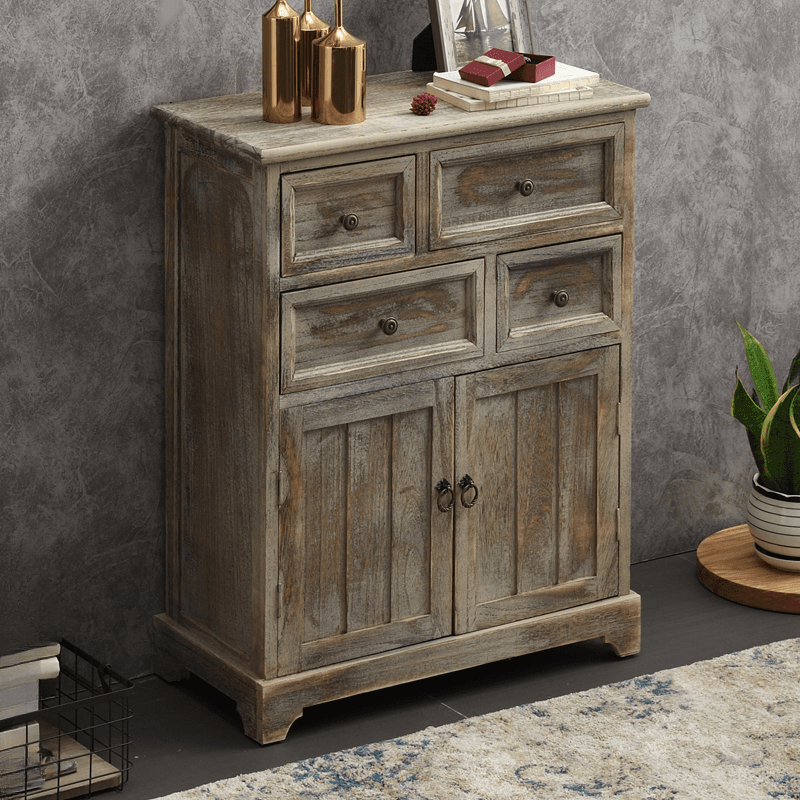Industrial Detached Utility Cabinet with Distressed Wood and 4 Drawers Featuring Loop Pulls thumbnail 8
