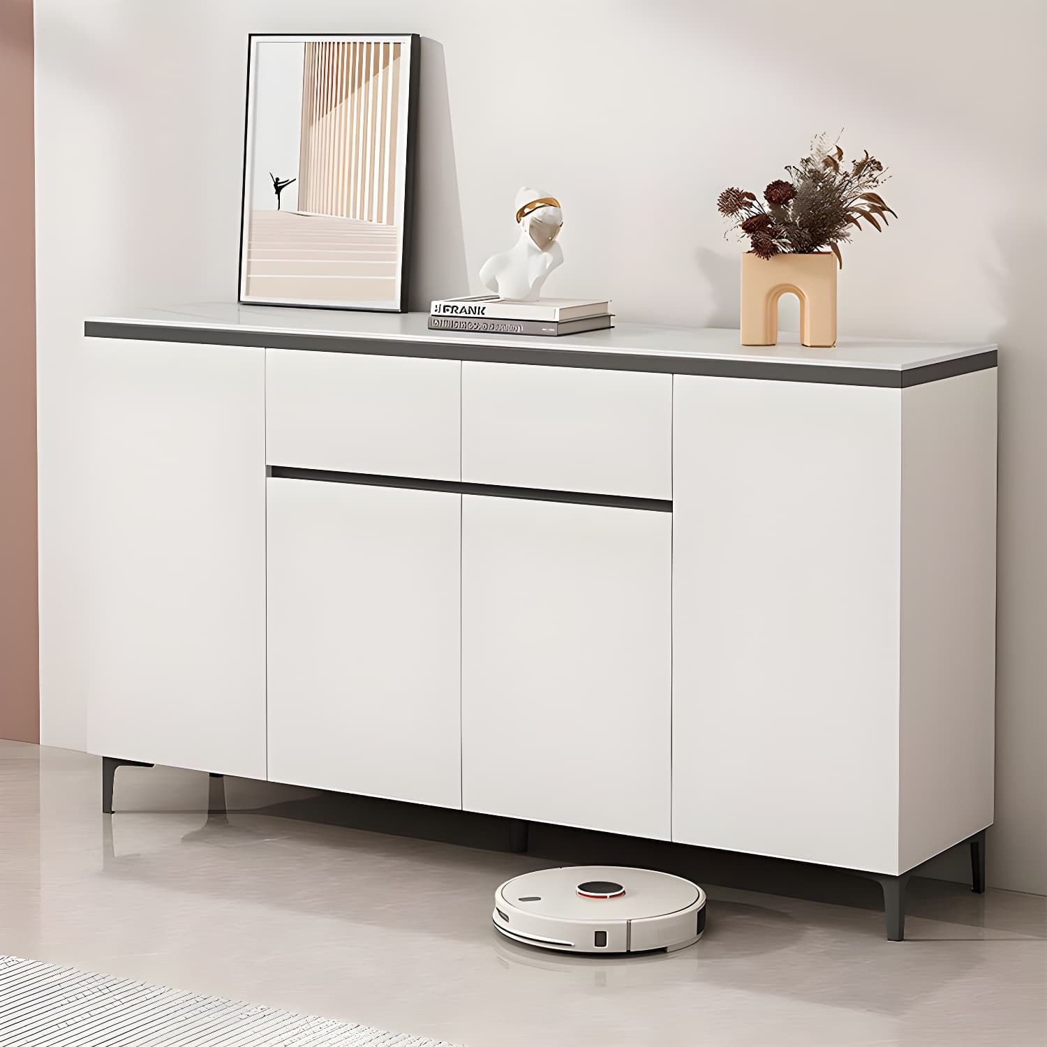 Wooden Modern Stone Countertop Buffet Sideboard with Drawers for Living Room thumbnail 8