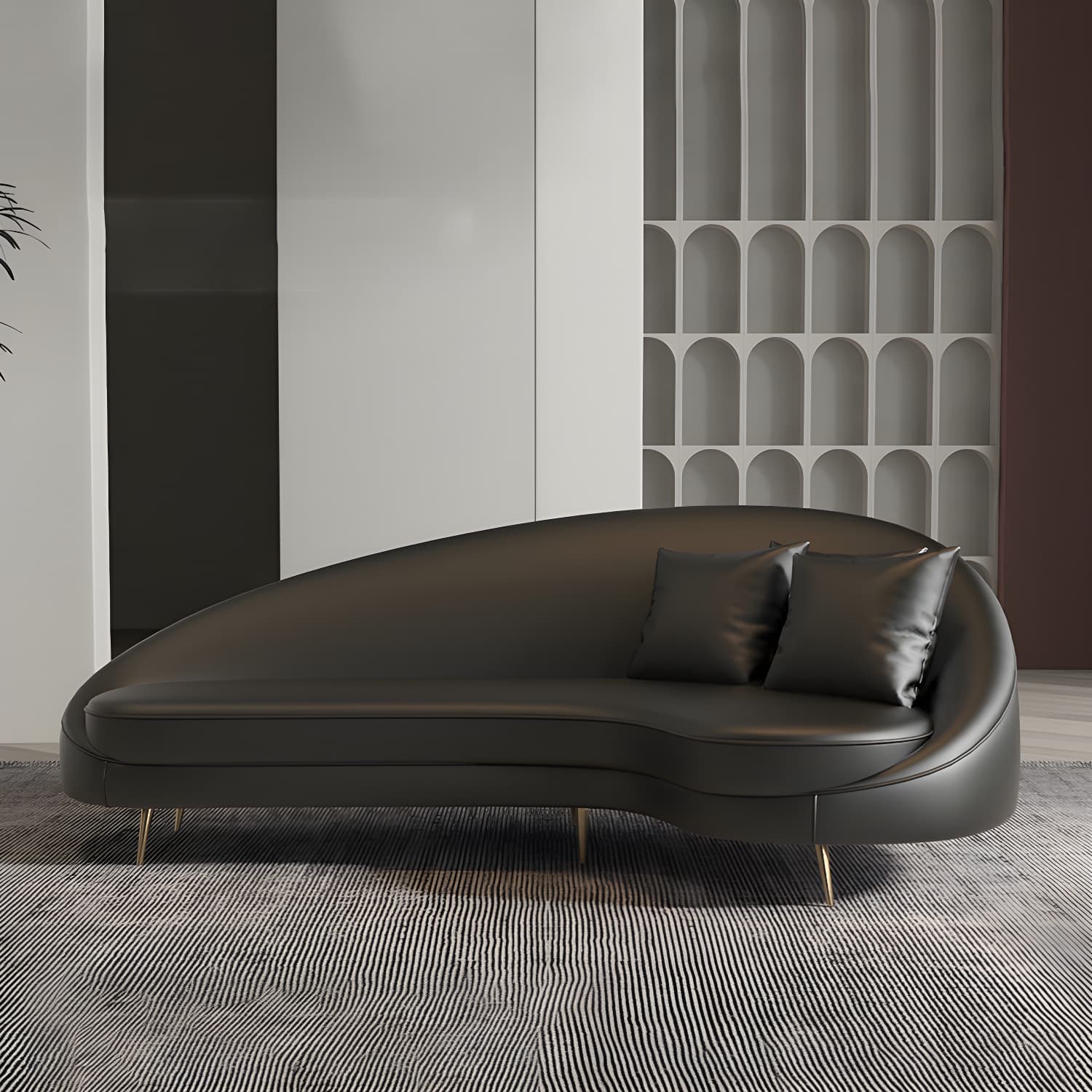 Faux Leather Curved Sofa Contemporary Sloped Arm Sofa for Living Room thumbnail 2