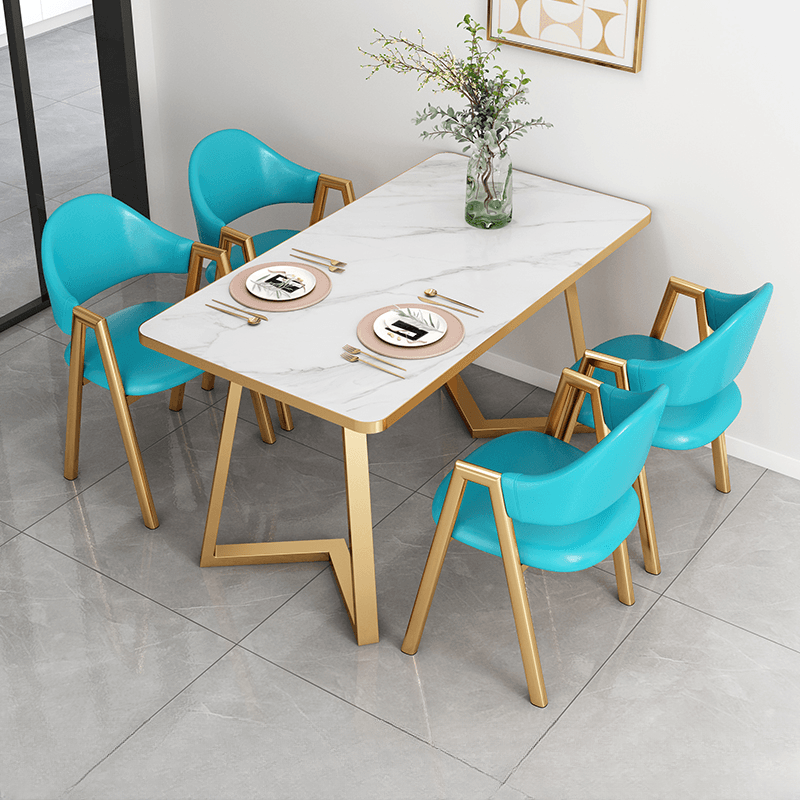 Glamorous Stone Top Sleigh Base Dining Table Set thumbnail 4