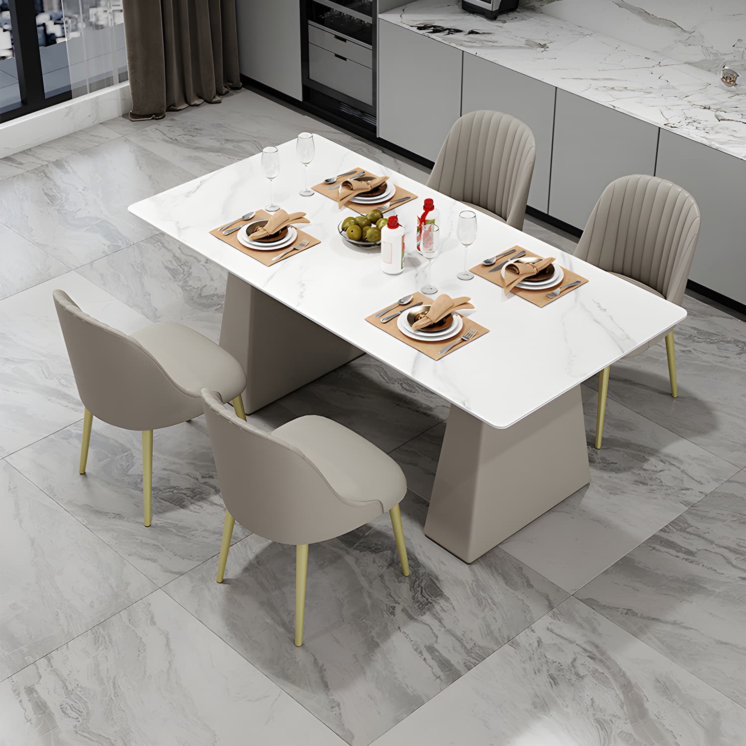 Modern Style Dining Set 1/5/7 Pieces Rectangle Stone Dining Table for Dining Room Kitchen thumbnail 3