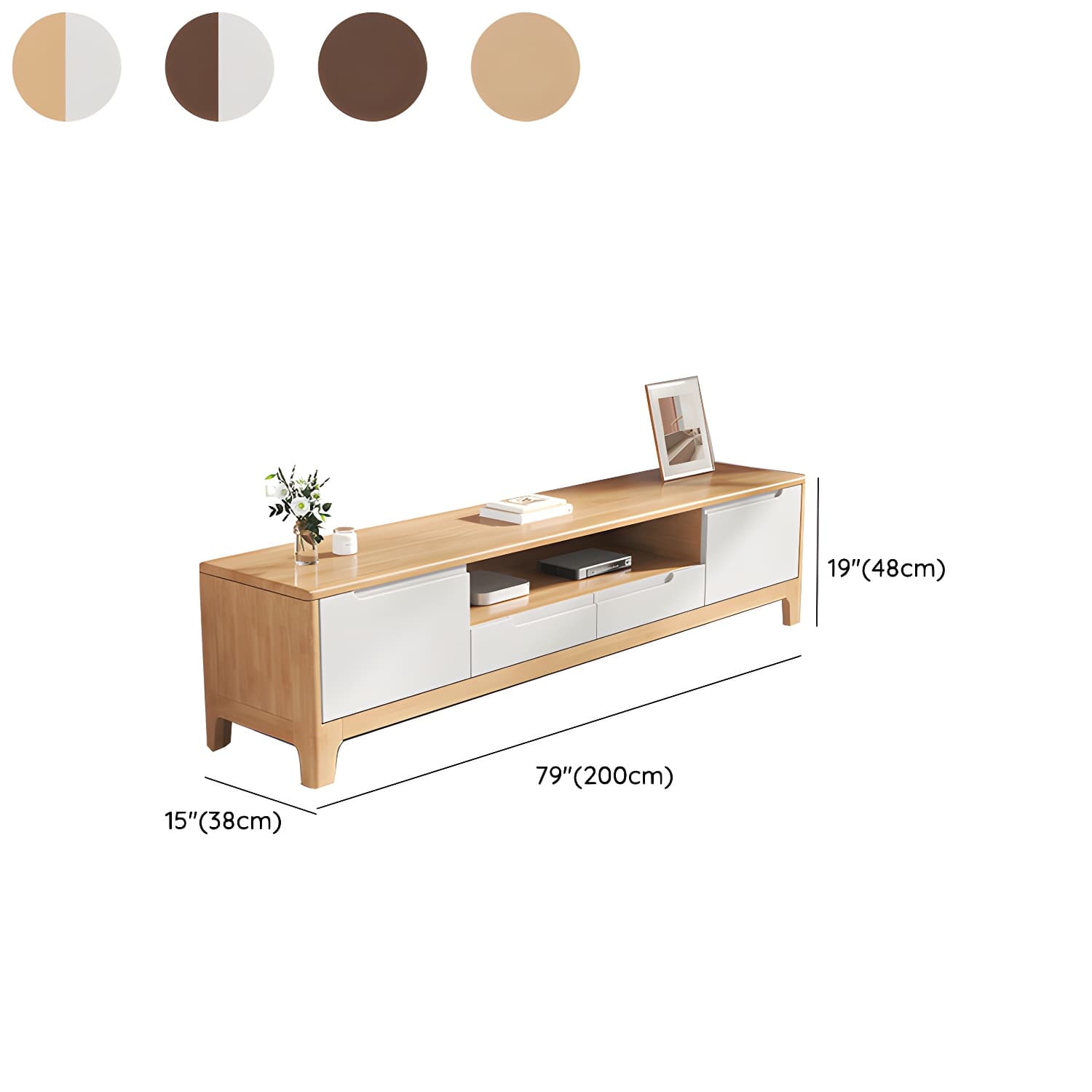 Scandinavian TV Media Stand Solid Wood TV Media Console with Drawers thumbnail 16
