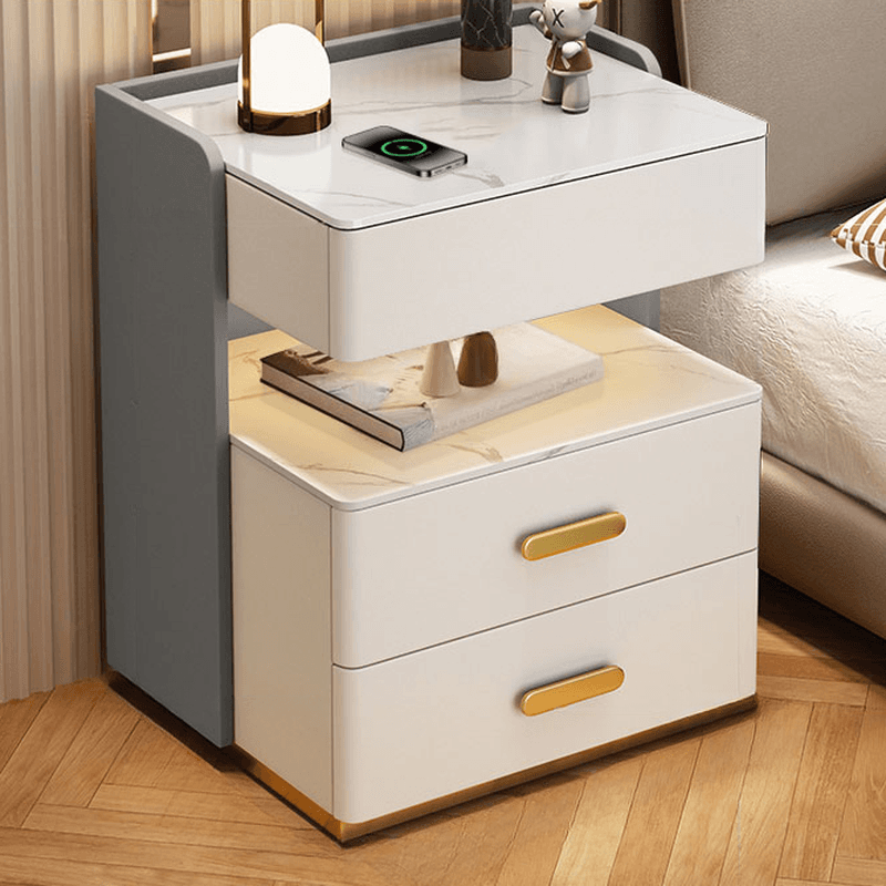 Postmodern Bedside Cabinet Nightstand with 2 Shelves and Sintered Stone Countertop thumbnail 7